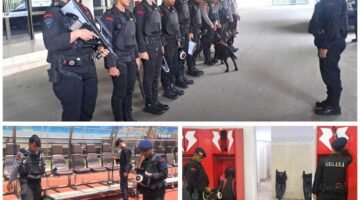 Brimob Polda Metro Jaya Laksanakan Sterilisasi Jelang Pertandingan Bali United vs Sulawesi United di Stadion Chandrabagha