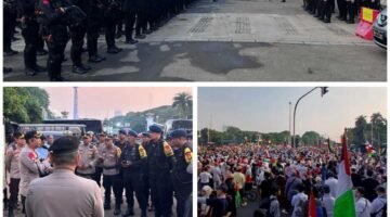 Brimob Polda Metro Jaya Turut Berikan Pelayanan pada Aksi Bela Palestina di Sekitar Monas Jakarta Pusat
