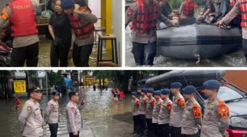 Sigap Tanpa Menunggu, Gegana Brimob Evakuasi Warga Terjebak Banjir di Daan Mogot