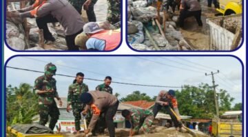 Brimob Metro Jaya Bantu Warga Perbaiki Tanggul Jebol di Bekasi