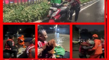 Brimob Metro Jaya Evakuasi Lansia 84 Tahun di Tengah Banjir Pondok Karya