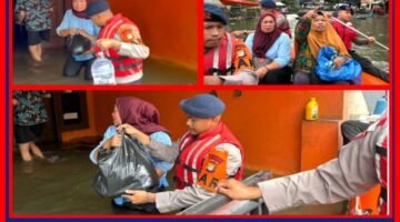Respons Cepat Brimob PMJ , Tim SAR Evakuasi Warga Terdampak Banjir di Periuk Tangerang