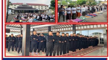 Pagi Hari Ini Brimob Bersama Masyarakat Hangatkan Sholat Idul Fitri Berjamaah