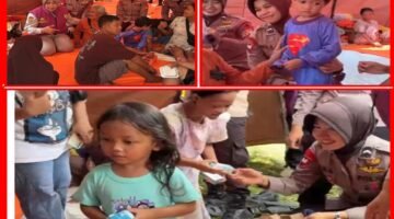 Polwan Brimob Polda Metro Jaya Berikan Trauma Healing untuk Anak-anak Korban Kebakaran Pasar Jiung Kemayoran