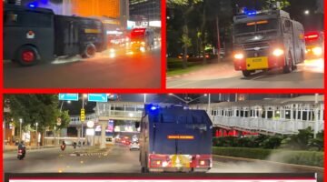 Brimob Metro Jaya Semprot Jalan di Jakarta-Tangsel-Bekasi Antisipasi Abu Vulkanik Anak Krakatau