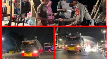 Brimob Polda Metro Jaya Semprot Jalanan Jakarta, Tangerang hingga Bekasi Antisipasi Imbas Abu Anak Krakatau Dan Bagikan Masker ke Warga